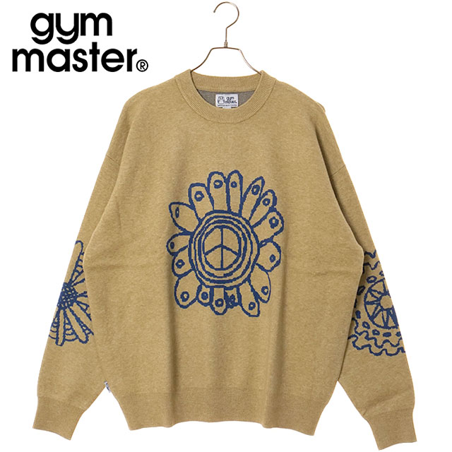 gym master Jacquard Knit Peace Flower Crewneck Sweater Beige