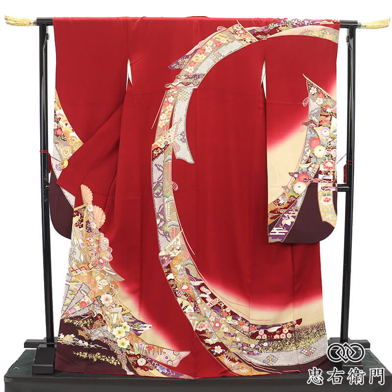 [Women] [Silk] [M-L] [Used] Furisode kimono red Kicho pattern | Japan Finds