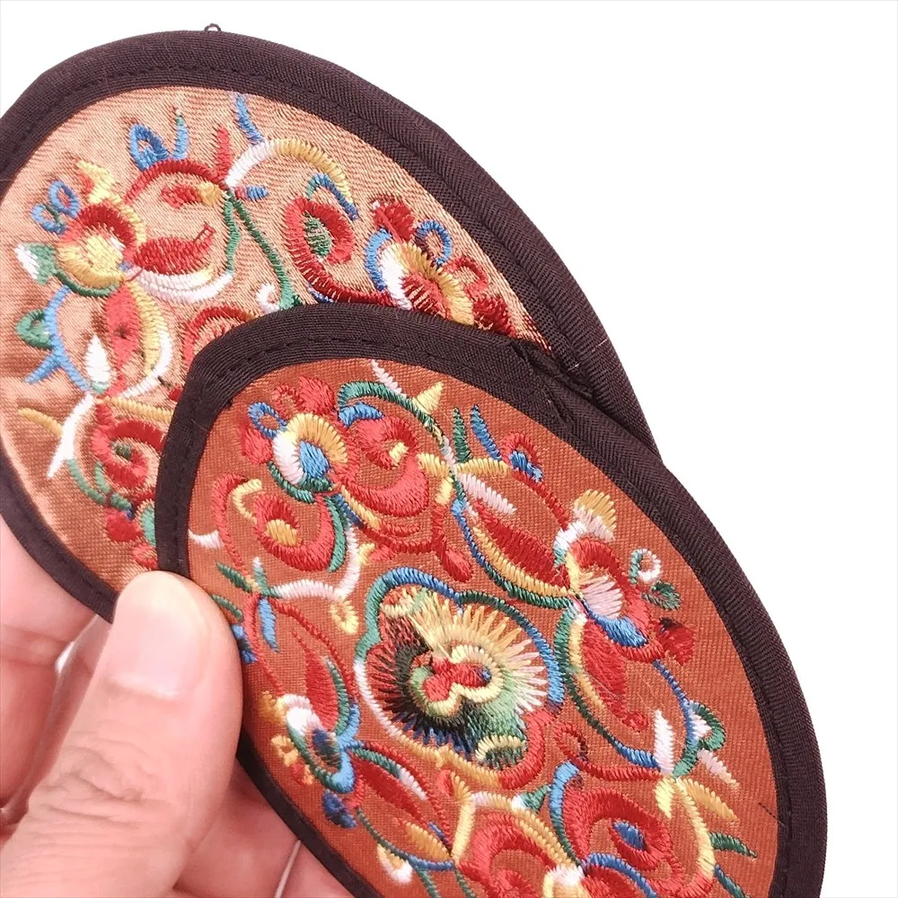 Embroidered Round Coaster (Small) Light Reddish Brown 9.5cm, 1pc