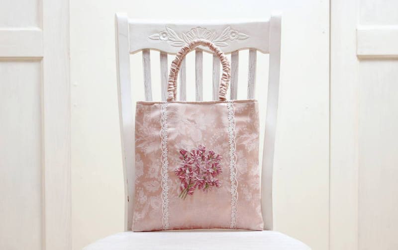 Ribbon-Embroidered Square Bag 30×30×4cm [Florette] | Japan Finds