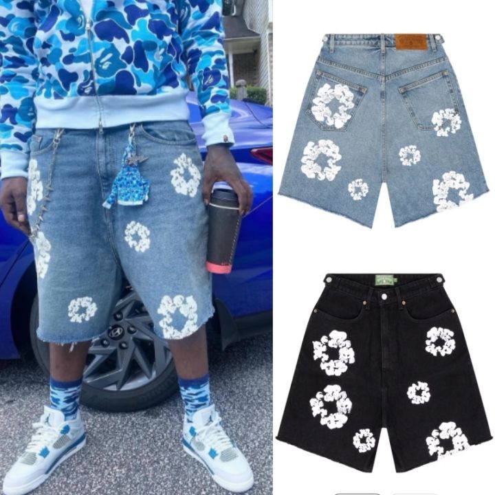 Denim Tears The Cotton Wreath Jean Shorts Blue/Black | Japan Finds