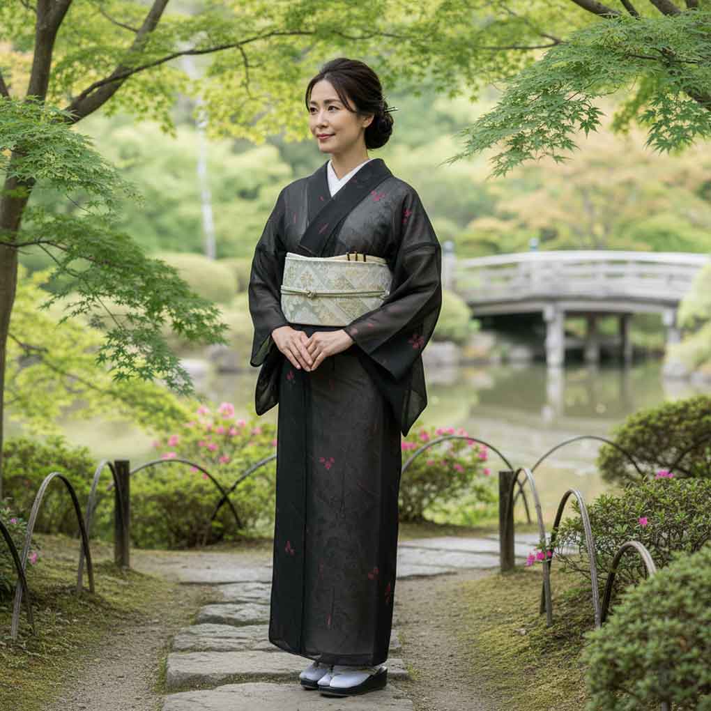 Women] [Silk] [S] [New] [Black] Monsha summer kimono | Japan Finds