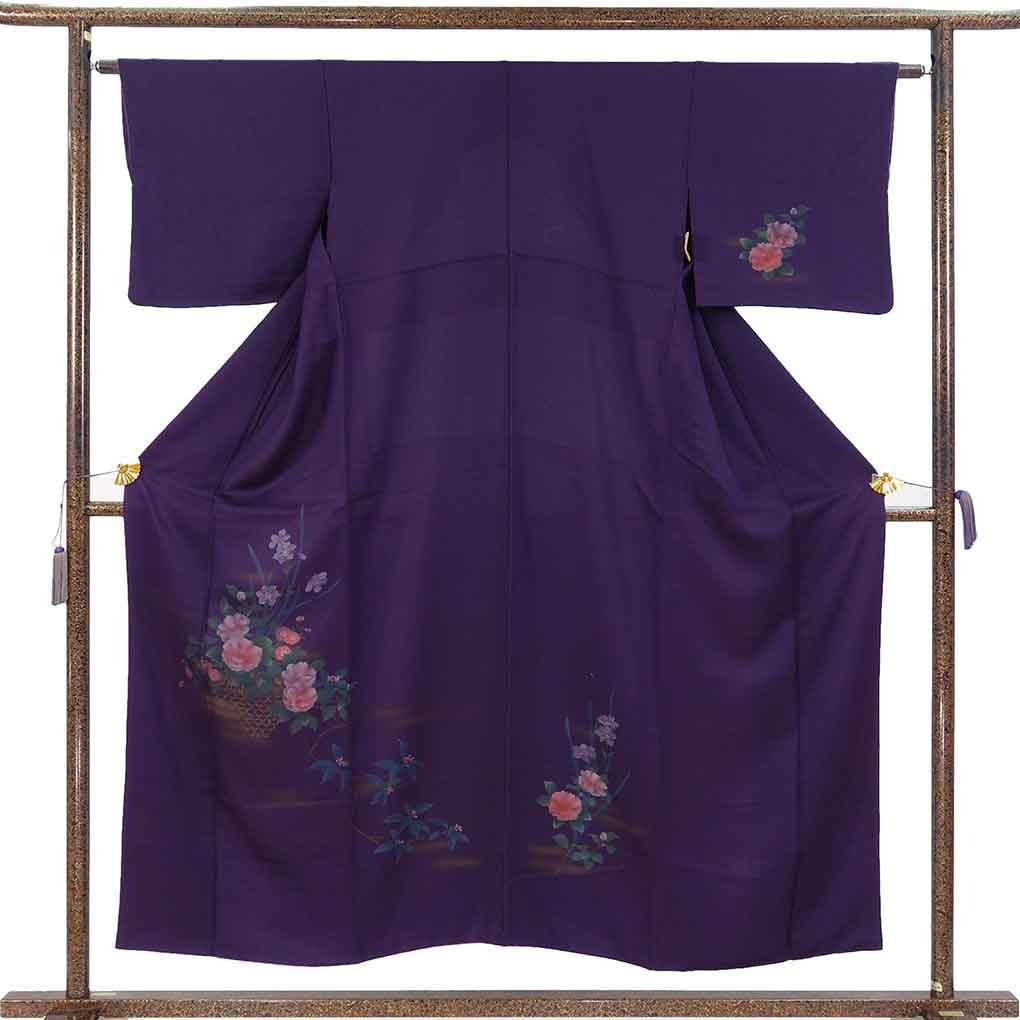 【リメイク】kimono暖簾 紫　purple Women] [Silk] [M] [B Rank] Purple Floral Houmongi Kimono | Japan Finds